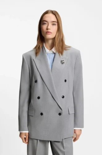 Blazer in lockerer Passform mit Emaille-Blumenbrosche