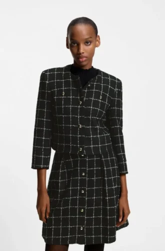 Blazer in Regular-Fit aus kariertem Bouclé