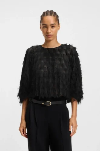 Bluse in lockerer Passform aus Feder-Jacquard