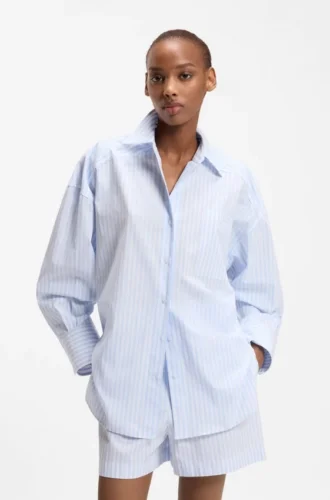 Bluse in Oversize-Passform aus gestreiftem Baumwollpopeline