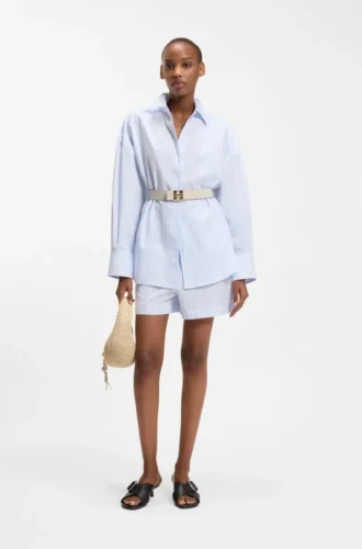 Bluse in Oversize-Passform aus gestreiftem Baumwollpopeline