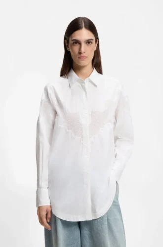 Bluse in Oversize-Passform mit Spitzenmotiv