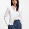 Bluse in Regular-Fit aus Baumwollpopeline mit verdeckter Knopfleiste