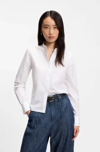 Bluse in Regular-Fit aus Baumwollpopeline mit verdeckter Knopfleiste