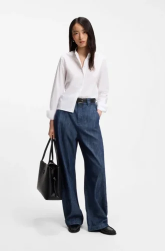 Bluse in Regular-Fit aus Baumwollpopeline mit verdeckter Knopfleiste