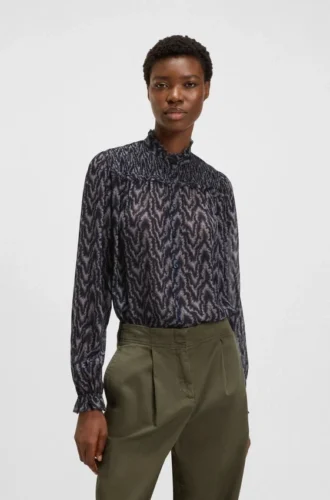 Bluse in Regular-Fit aus bedrucktem Crêpe-Georgette