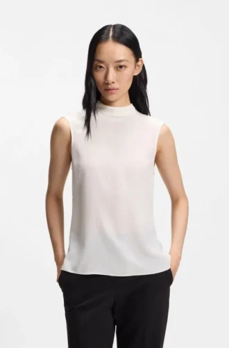 Bluse in Regular-Fit aus sandgewaschener Seide mit Bindeband am Hals