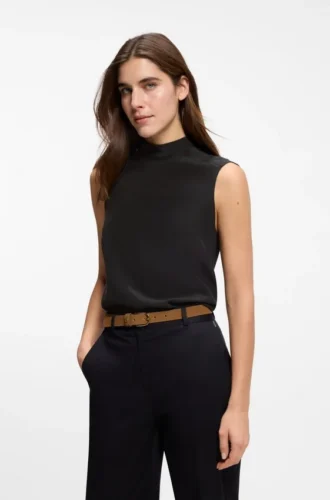 Bluse in Regular-Fit aus sandgewaschener Seide mit Bindeband am Hals