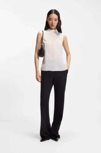 Bluse in Regular-Fit aus sandgewaschener Seide mit Bindeband am Hals