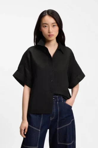 Bluse in Regular-Fit mit umgeschlagenen Ärmelbündchen