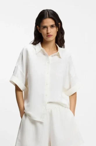Bluse in Regular-Fit mit umgeschlagenen Ärmelbündchen