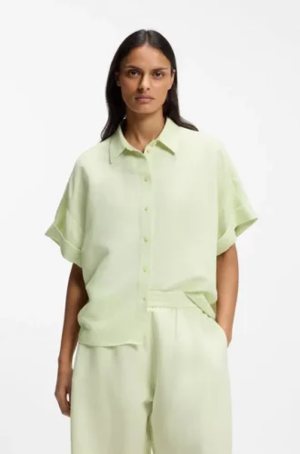 Bluse in Regular-Fit mit umgeschlagenen Ärmelbündchen