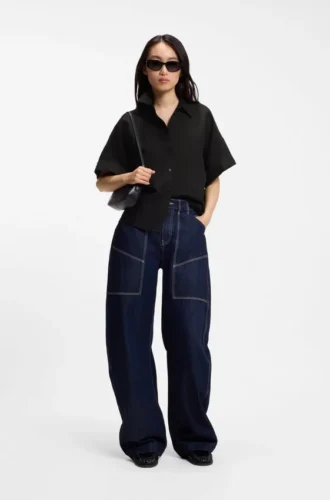 Bluse in Regular-Fit mit umgeschlagenen Ärmelbündchen
