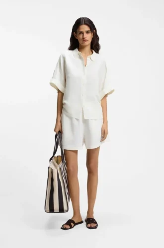 Bluse in Regular-Fit mit umgeschlagenen Ärmelbündchen