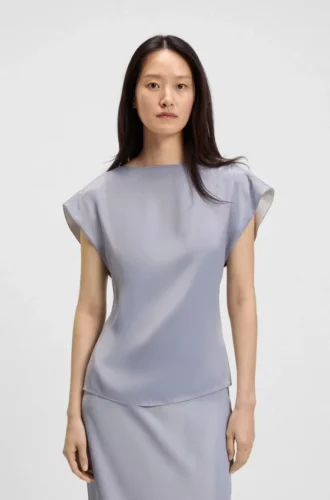 Bluse in schmaler Passform mit drapiertem Ausschnitt