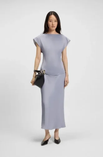 Bluse in schmaler Passform mit drapiertem Ausschnitt