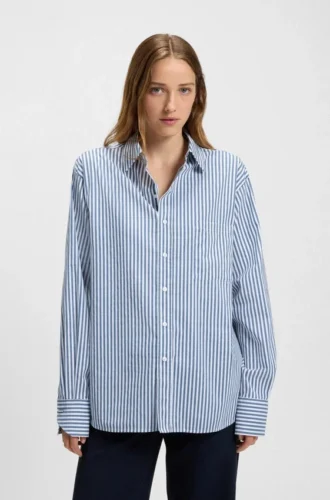 Bluse mit Längsstreifen aus Baumwollmischung