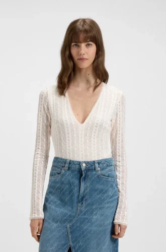Bodysuit mit Stickmuster und V-Ausschnitt