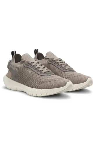 BOSS-MOTION Sneakers mit gestricktem Obermaterial und Lederbesatz