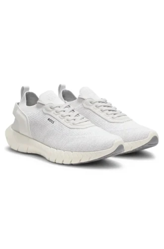 BOSS-MOTION Sneakers mit gestricktem Obermaterial und Lederbesatz