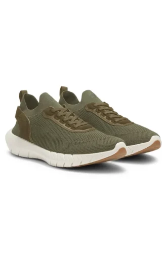 BOSS-MOTION Sneakers mit gestricktem Obermaterial und Lederbesatz