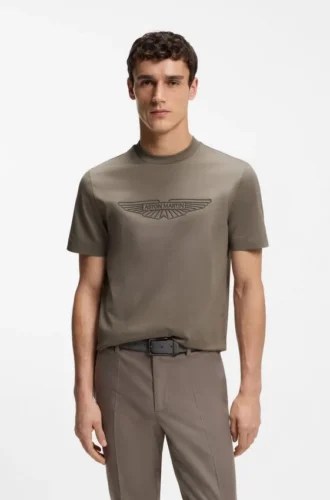 BOSS x ASTON MARTIN merzerisiertes Baumwoll-T-Shirt mit Flügel-Detail