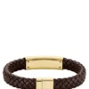 Braunes, geflochtenes Lederarmband mit goldfarbener Logo-Plakette
