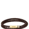 Braunes, geflochtenes Lederarmband mit Logo-Verschluss Braunes, geflochtenes Lederarmband mit Logo-Verschluss