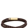 Braunes, geflochtenes Lederarmband mit Logo-Verschluss Braunes, geflochtenes Lederarmband mit Logo-Verschluss