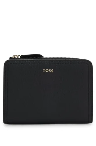 Brieftasche aus genarbtem Leder mit metallischem Logo-Schriftzug