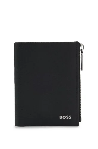 Brieftasche mit Logo-Schriftzug aus genarbtem Leder
