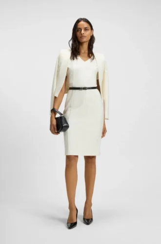 Businesskleid mit V-Ausschnitt und Nahtdetails