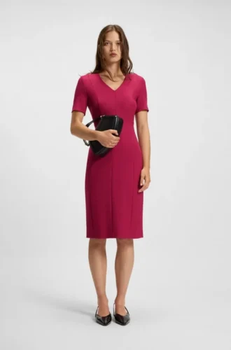 Businesskleid mit V-Ausschnitt und Nahtdetails