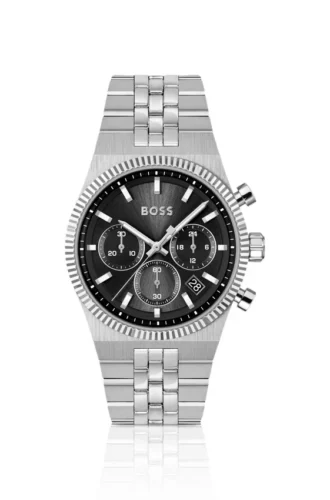 Candor Chronographenuhr mit schwarzem Zifferblatt und geriffelter Lünette