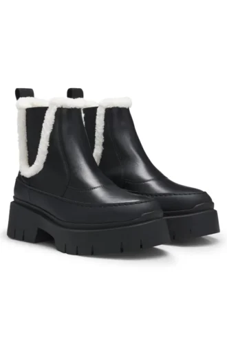 Chelsea-Stiefel aus Leder mit Kunstfellbesatz