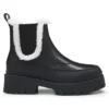 Chelsea-Stiefel aus Leder mit Kunstfellbesatz