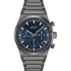 Chronographenuhr mit blauem Zifferblatt aus grau beschichtetem Stahl