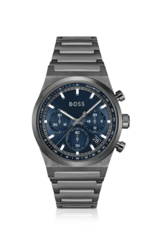 Chronographenuhr mit blauem Zifferblatt aus grau beschichtetem Stahl