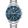 Chronographenuhr mit blauem Zifferblatt und Gliederarmband