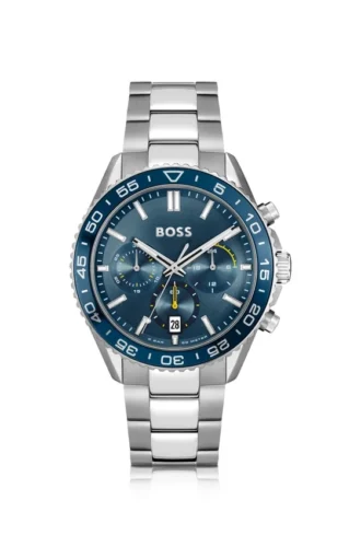 Chronographenuhr mit blauem Zifferblatt und Gliederarmband