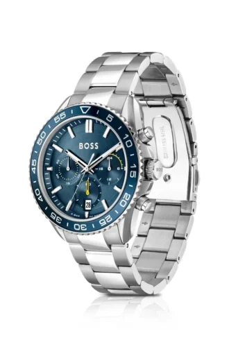 Chronographenuhr mit blauem Zifferblatt und Gliederarmband