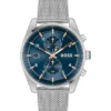 Chronographenuhr mit blauem Zifferblatt und Mesh-Armband