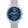 Chronographenuhr mit Gitterarmband und blauem Zifferblatt