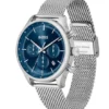 Chronographenuhr mit Gitterarmband und blauem Zifferblatt