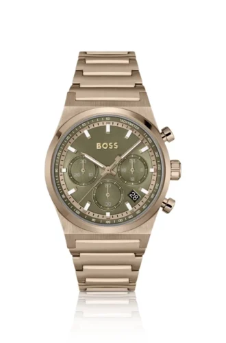 Chronographenuhr mit Gliederarmband aus goldfarbenem Stahl