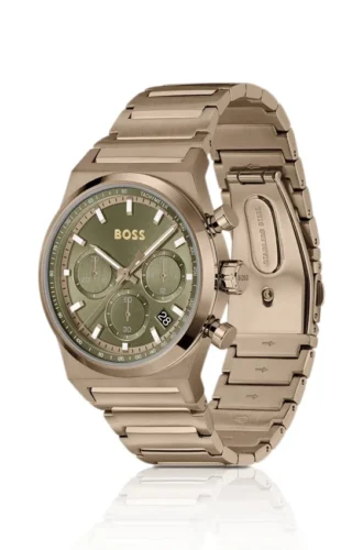 Chronographenuhr mit Gliederarmband aus goldfarbenem Stahl