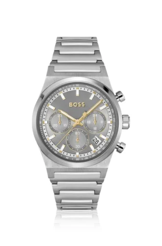 Chronographenuhr mit Gliederarmband aus silberfarbenem Stahl
