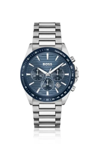 Chronographenuhr mit Gliederarmband und blauem, strukturiertem Zifferblatt