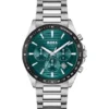 Chronographenuhr mit Gliederarmband und grünem, geriffeltem Zifferblatt