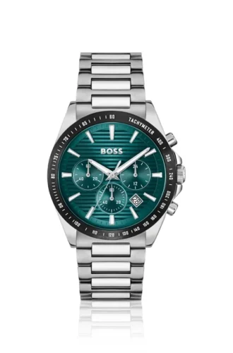 Chronographenuhr mit Gliederarmband und grünem, geriffeltem Zifferblatt